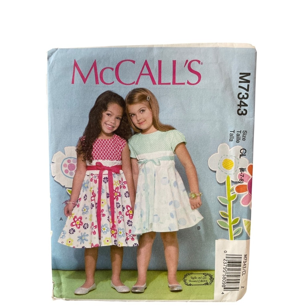 McCALL'S M7343 Girls' Dress Sewing‎ Pattern Size 6-8 Uncut